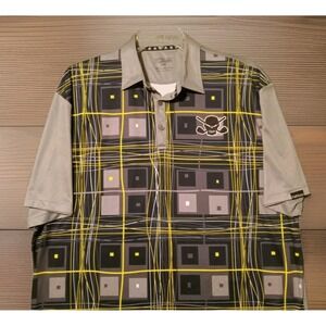 Tattoo Golf Polo Shirt Mens 3XL Gray Plaid Skull Crossbones Performance Golf Tee